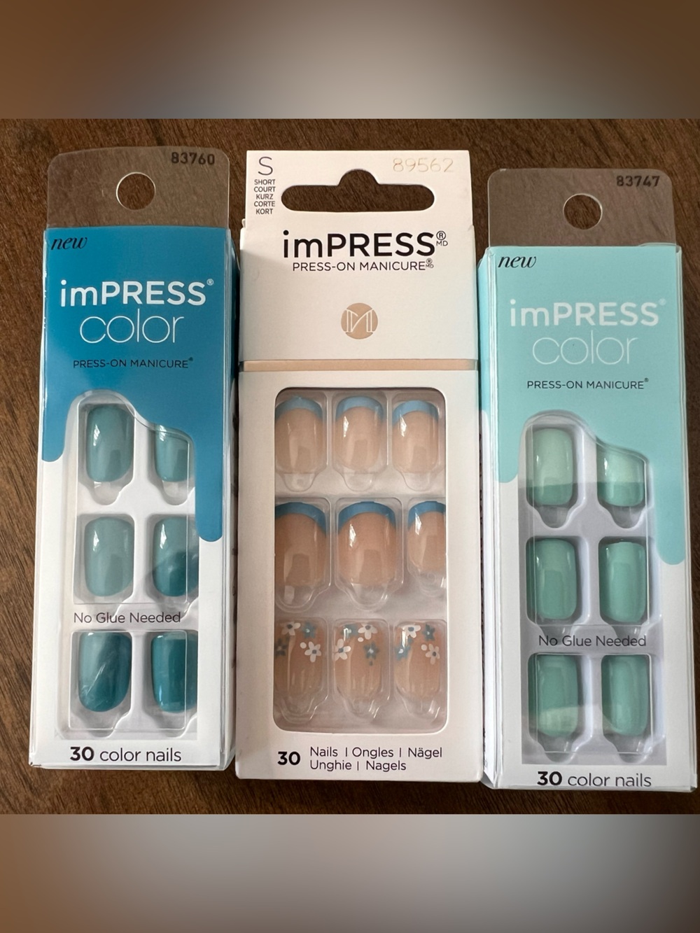 Kiss ImPress Press-On Manicure Nails-Serene Blues & French Blue With Flowers NEW
